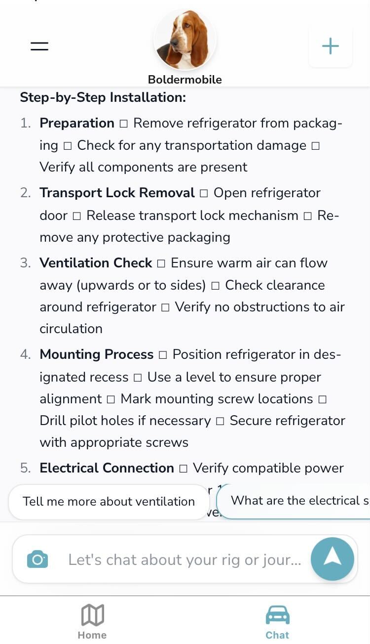 Installation checklist for my fridge